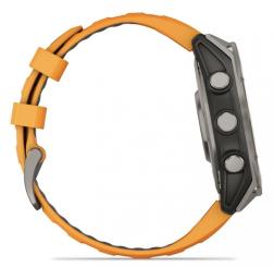 Часы Garmin Fenix 8 47mm Amoled Sapphire Titanium, светло-серый, оранжевый силиконовый ремешок ( 010-02904-11)